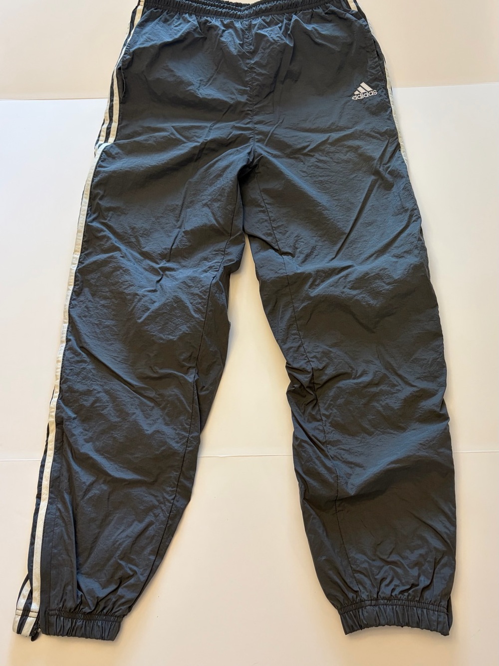 Vintage Adidas Nylon Track Pants Gray 90s Y2K Lined Ankle Zip Windbreaker M